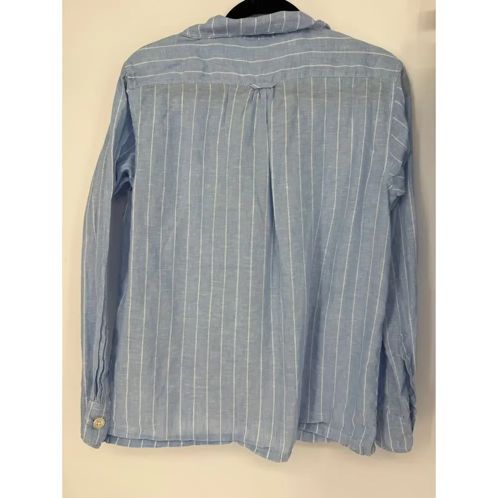 The Sleep Code Pajama Set Striped Linen Long PJ Blue White Size Small S